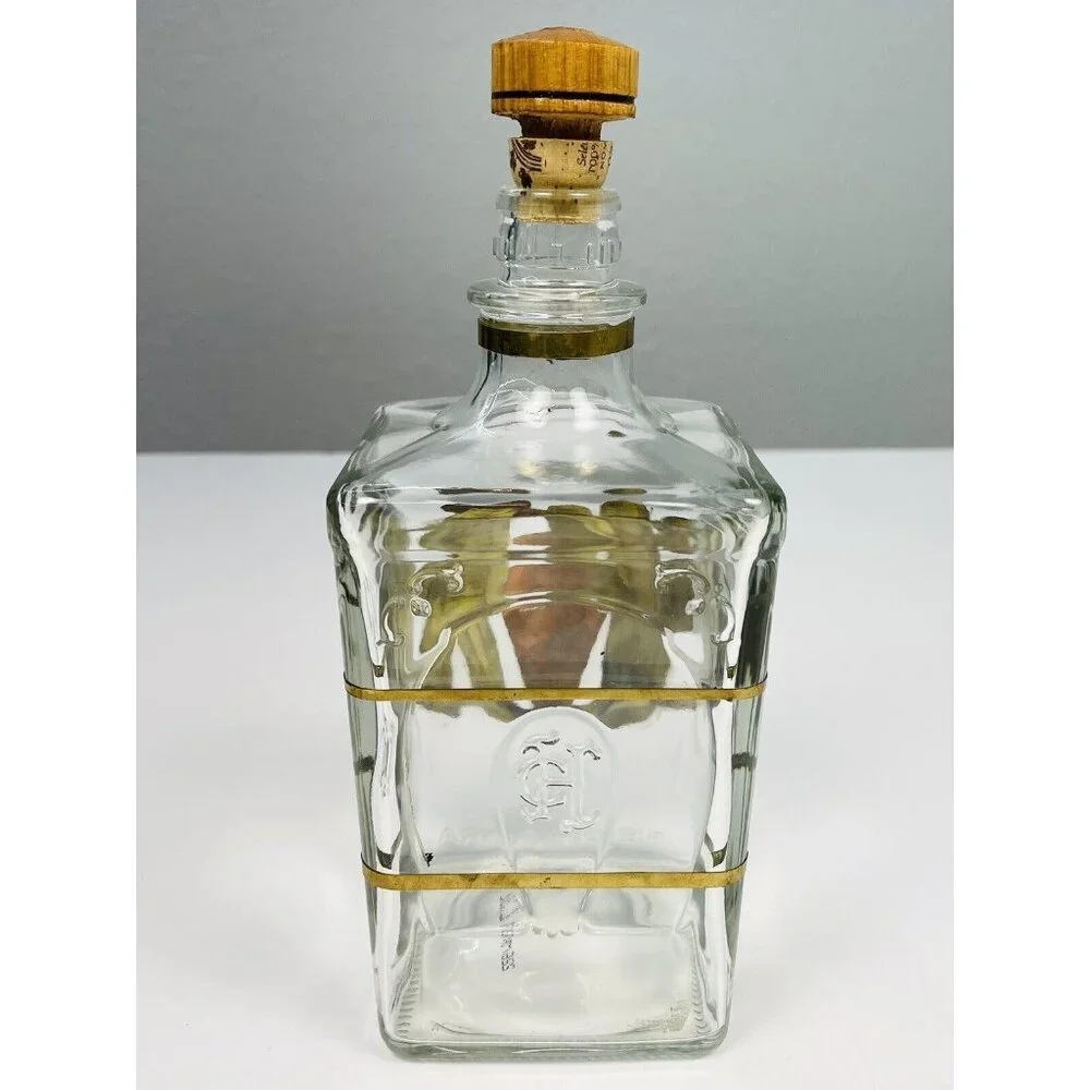 Handmade Herradura Tequila DECANTER & 6 SHOT GLASS SET in Rack w/ Metal Accents